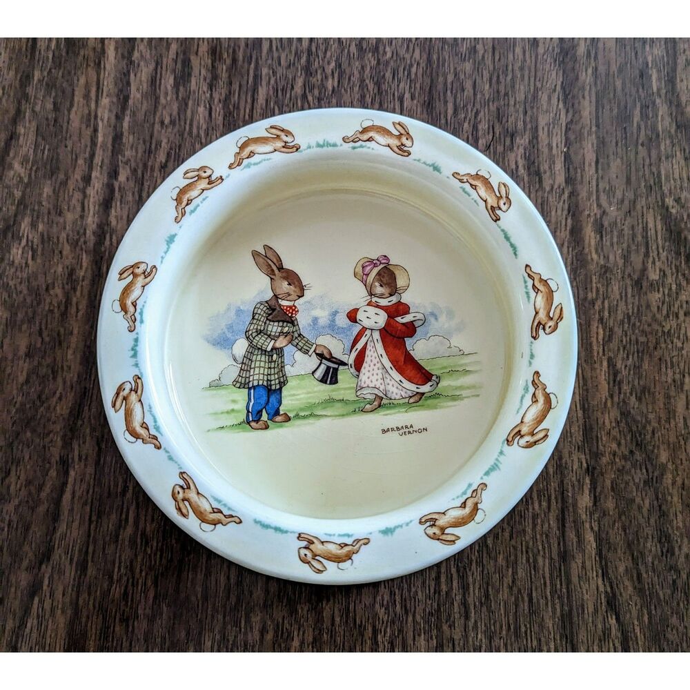 Royal Doulton Bunnykins Bowl Barbara Vernon Rabbit Scene England Vtg